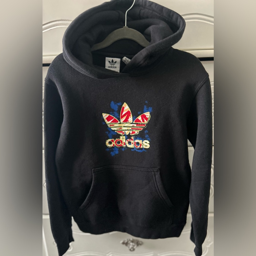 adidas Black Hoodie with Multicolor Logo